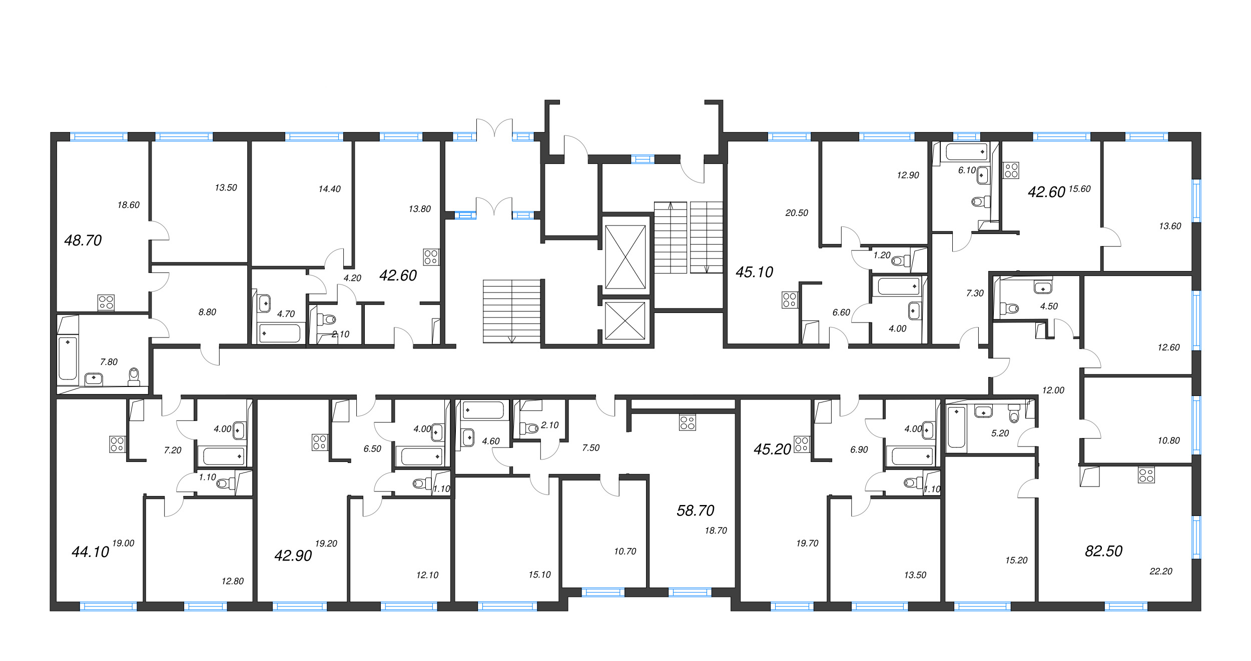 1-комнатная квартира, 42.6 м² в ЖК "Руднева 15" - планировка этажа