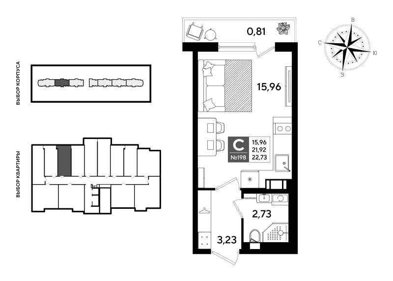 Квартира-студия, 22.73 м² в ЖК "Догма Юкки" - планировка, фото №1