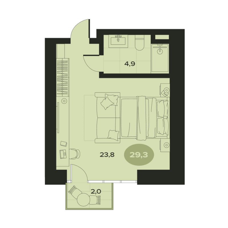 1-комнатная квартира, 30.7 м² в ЖК "Место в Смолячково" - планировка, фото №1
