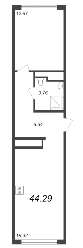 2-комнатная (Евро) квартира, 44.29 м² в ЖК "GloraX Premium Василеостровский" - планировка, фото №1