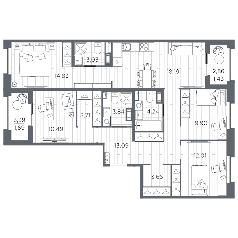 5-комнатная (Евро) квартира, 100.11 м² в ЖК "Оптимист" - планировка, фото №1