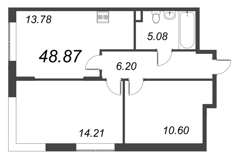 2-комнатная квартира, 49.87 м² в ЖК "VEREN NORT сертолово" - планировка, фото №1