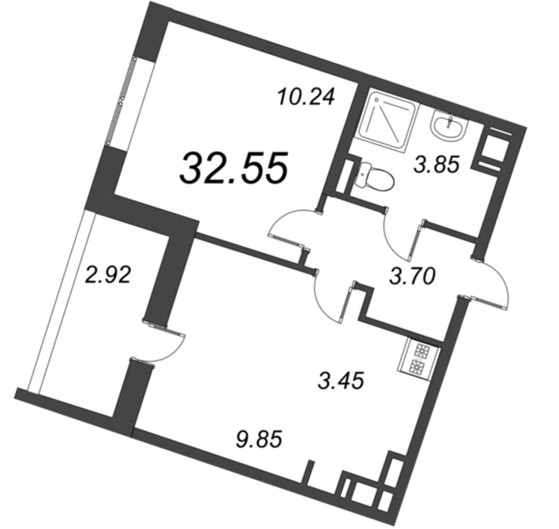 1-комнатная квартира, 32.55 м² в ЖК "Курортный Квартал" - планировка, фото №1