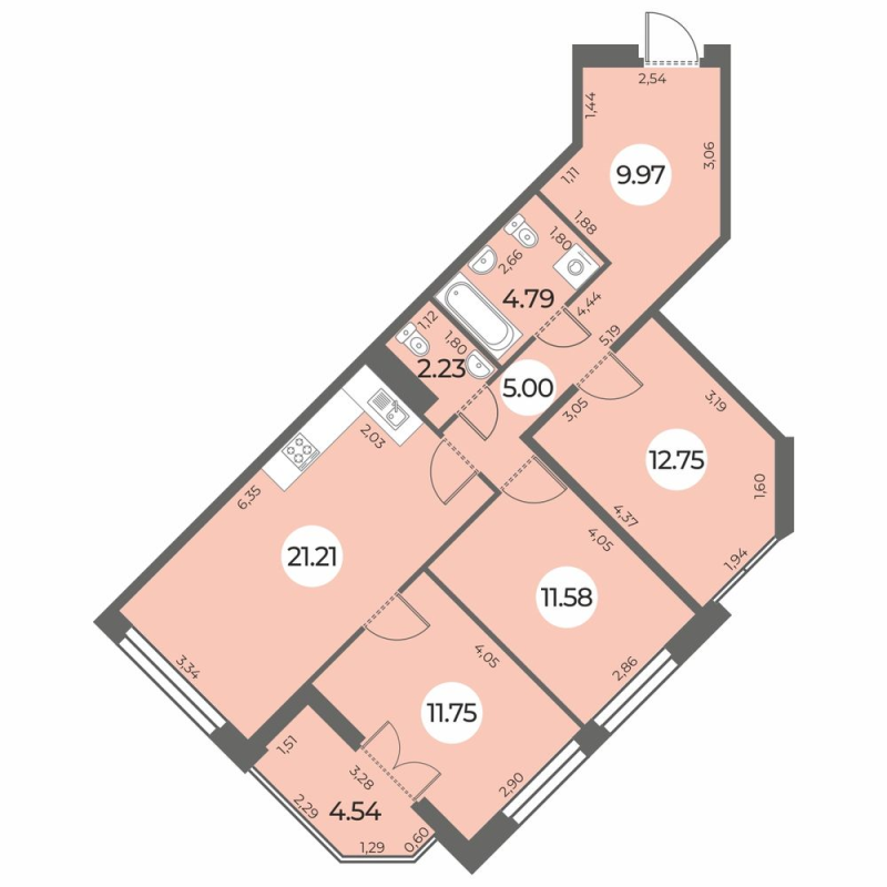 4-комнатная (Евро) квартира, 81.55 м² - планировка, фото №1