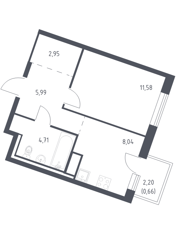 1-комнатная квартира, 33.93 м² в ЖК "Квартал Лаголово" - планировка, фото №1