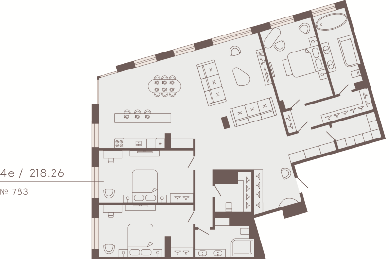 4-комнатная (Евро) квартира, 218.26 м² в ЖК "17/33 Петровский остров" - планировка, фото №1
