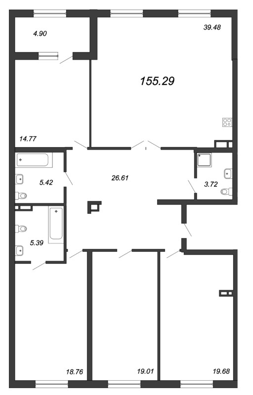 4-комнатная квартира, 157 м² - планировка, фото №1