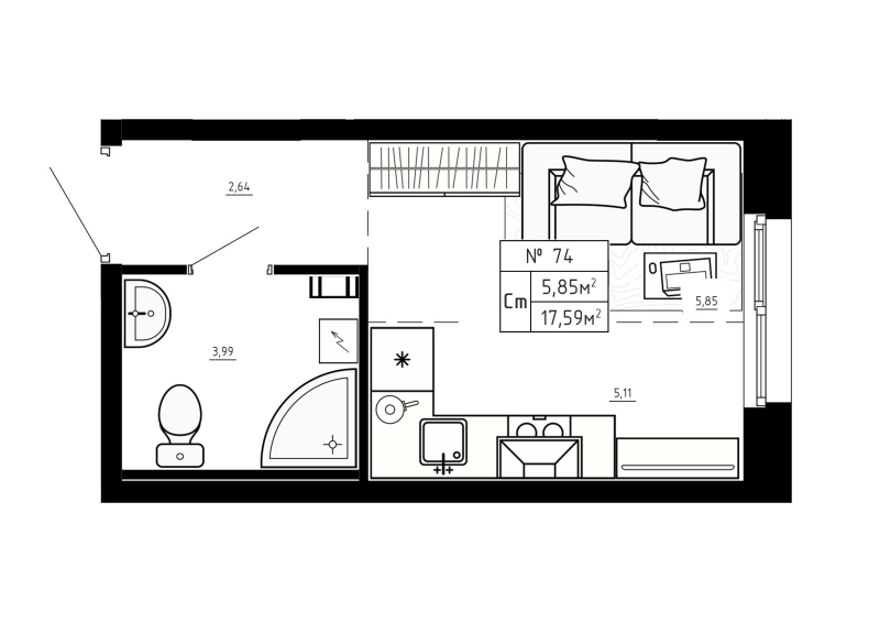 Квартира-студия, 17.59 м² в ЖК "Аннино Сити" - планировка, фото №1