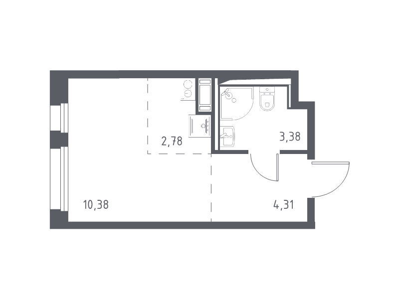 Квартира-студия, 20.85 м² - планировка, фото №1