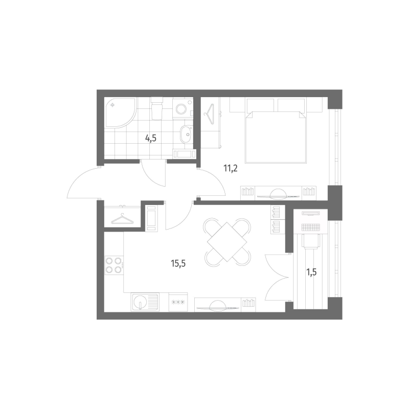 2-комнатная (Евро) квартира, 36.6 м² в ЖК "NewПитер 2.0" - планировка, фото №1