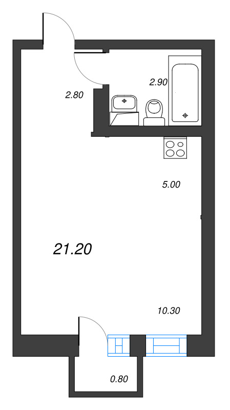 Квартира-студия, 21.2 м² - планировка, фото №1