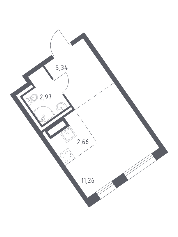 Квартира-студия, 22.23 м² - планировка, фото №1