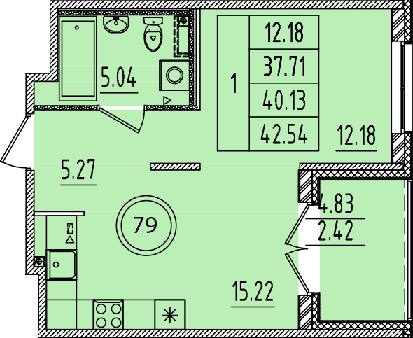 1-комнатная квартира, 37.71 м² в ЖК "Образцовый квартал 14" - планировка, фото №1