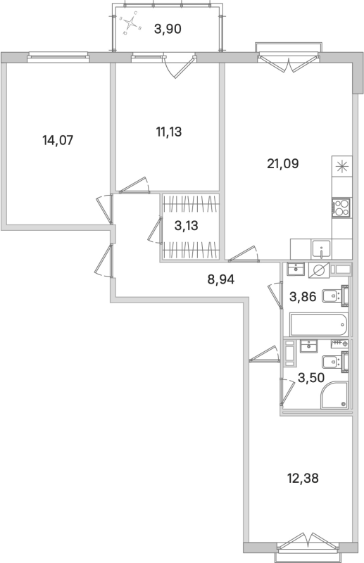 4-комнатная (Евро) квартира, 78.1 м² в ЖК "Любоград" - планировка, фото №1