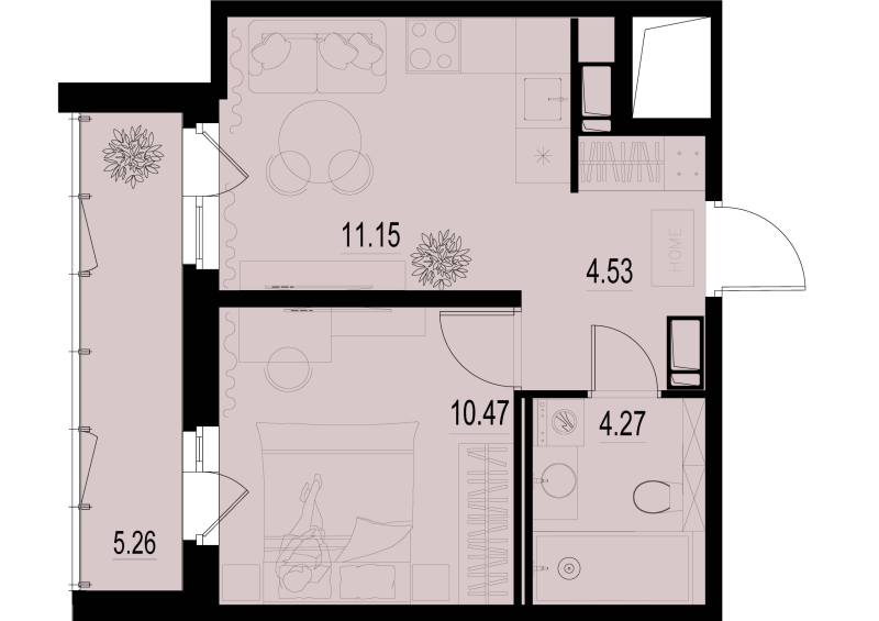 1-комнатная квартира, 33.05 м² - планировка, фото №1