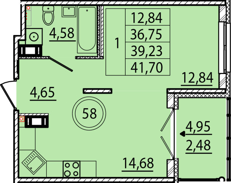 1-комнатная квартира, 36.75 м² в ЖК "Образцовый квартал 15" - планировка, фото №1
