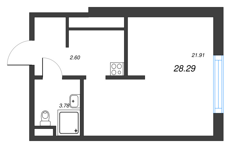 Квартира-студия, 28.29 м² - планировка, фото №1