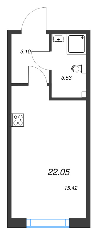 Квартира-студия, 22.05 м² - планировка, фото №1