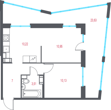 2-комнатная квартира, 48.9 м² в ЖК "Город-спутник Южный" - планировка, фото №1