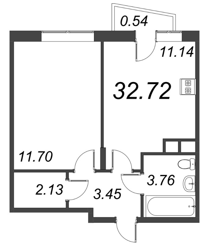 1-комнатная квартира, 32.72 м² в ЖК "VEREN NORT сертолово" - планировка, фото №1