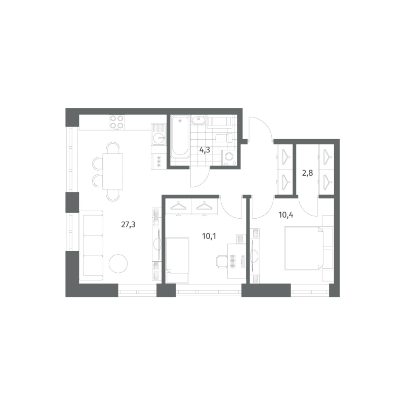 2-комнатная квартира, 54.92 м² в ЖК "NewПитер 2.0" - планировка, фото №1