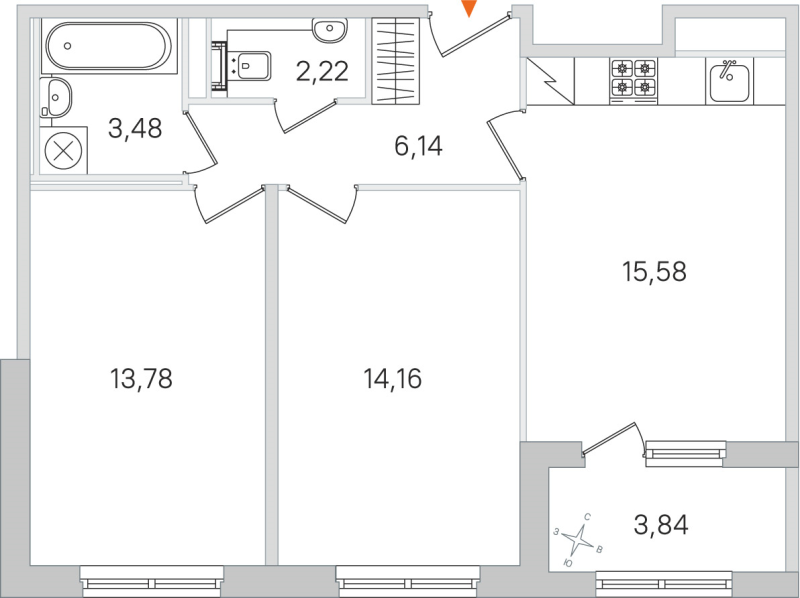 3-комнатная (Евро) квартира, 55.36 м² в ЖК "Дубровский" - планировка, фото №1