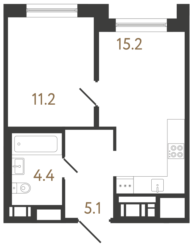 2-комнатная (Евро) квартира, 35.9 м² в ЖК "Передвижники 2" - планировка, фото №1
