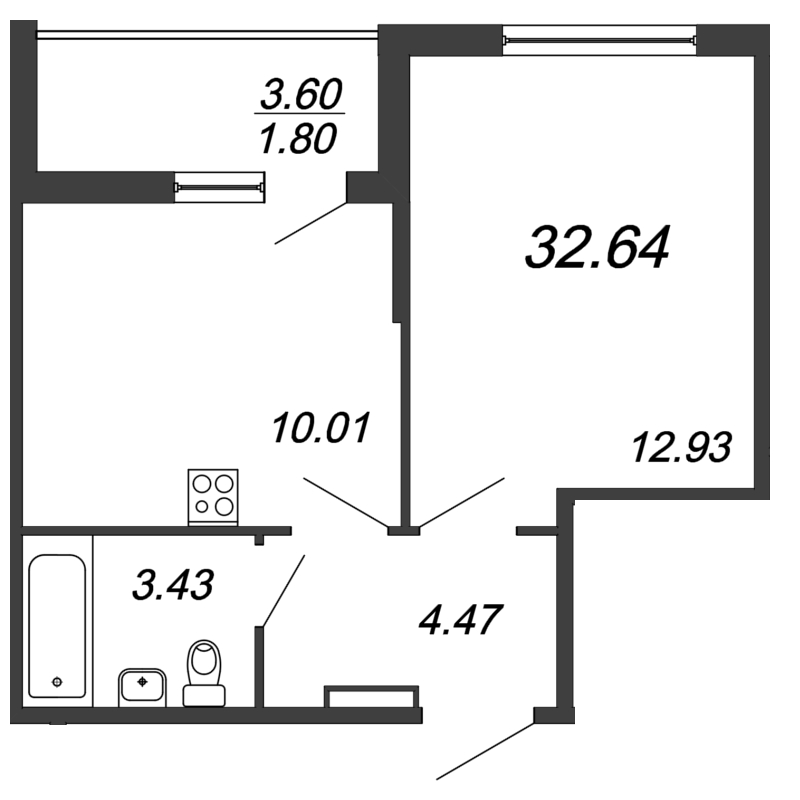 1-комнатная квартира, 32.5 м² в ЖК "Аквилон SKY" - планировка, фото №1