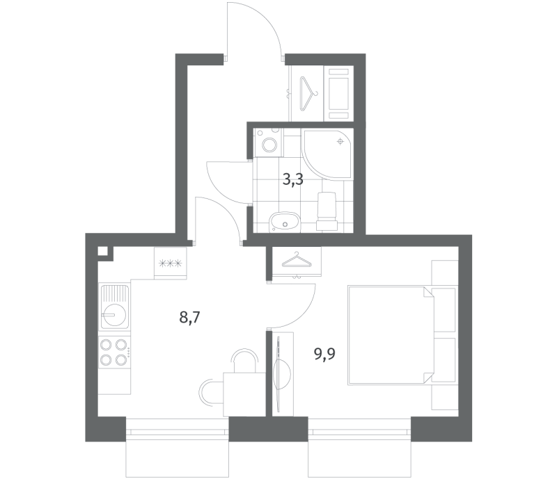 1-комнатная квартира, 26.6 м² в ЖК "Парусная 1" - планировка, фото №1