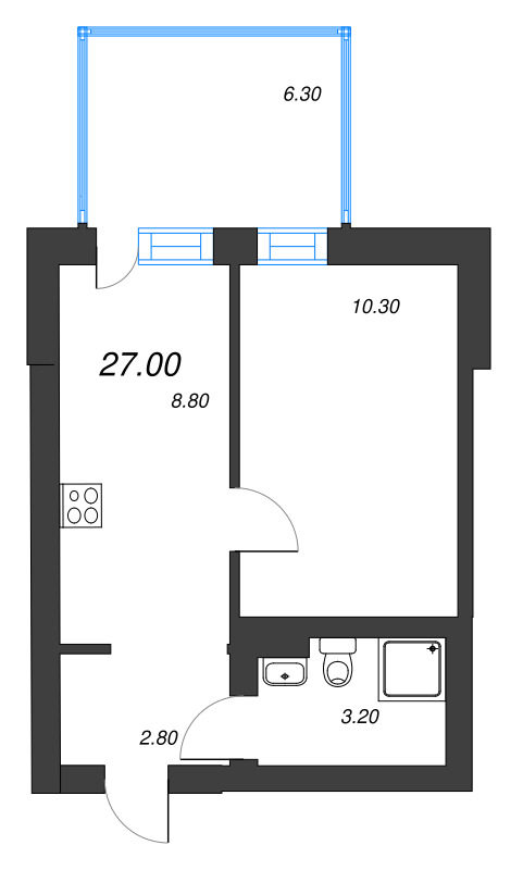1-комнатная квартира, 27 м² в ЖК "ЭКО Квартал NEGA" - планировка, фото №1