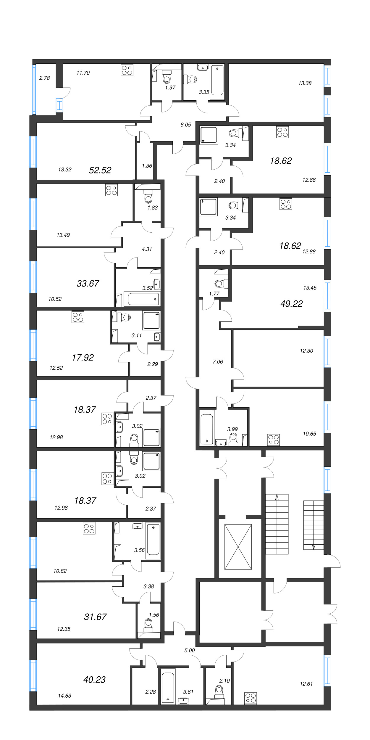 2-комнатная квартира, 49.22 м² - планировка этажа