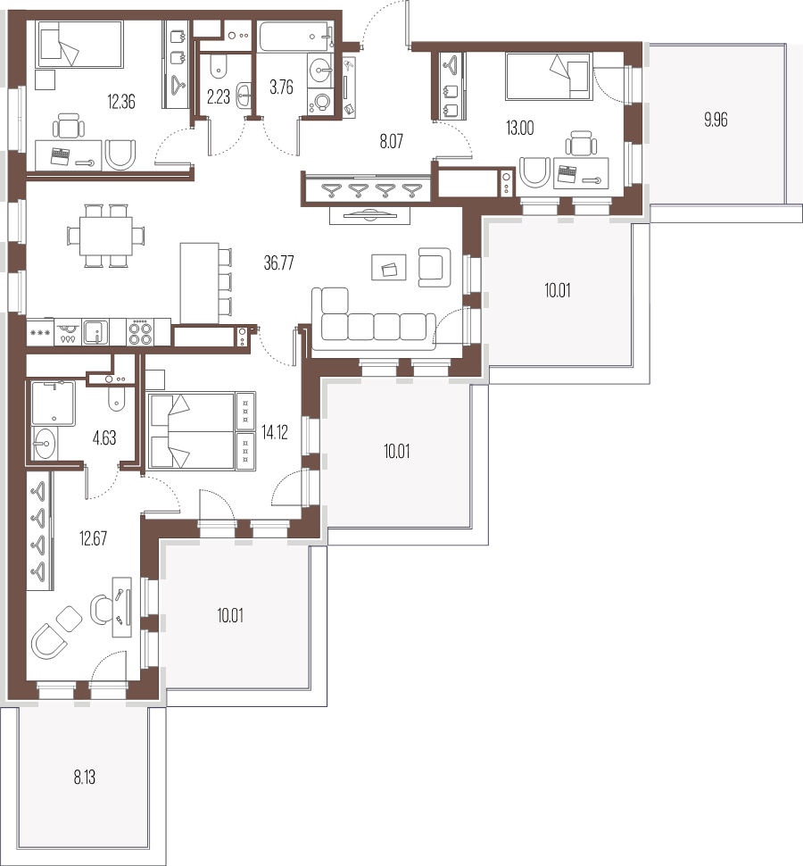 4-комнатная (Евро) квартира, 107.61 м² в ЖК "Большой Сампсониевский, 32" - планировка, фото №1