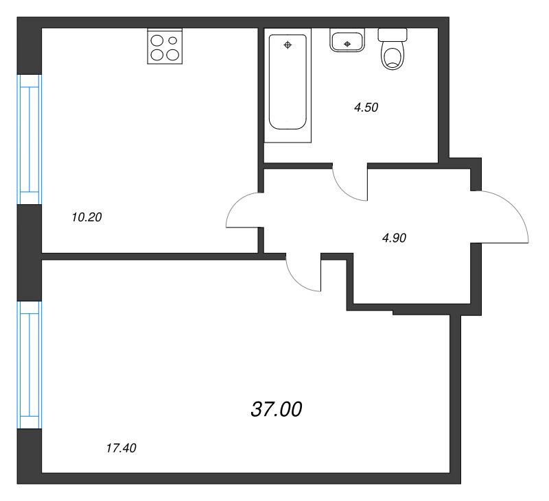 1-комнатная квартира, 37 м² в ЖК "Ягодное Река Парк" - планировка, фото №1