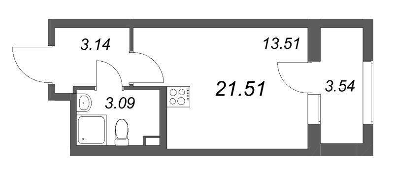 Квартира-студия, 21.51 м² в ЖК "Гранат" - планировка, фото №1