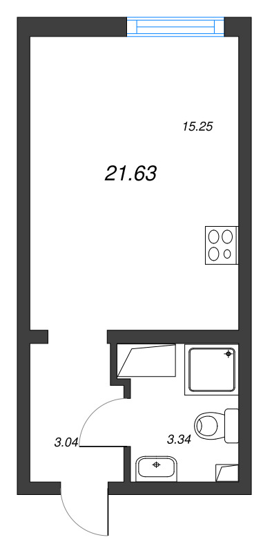 Квартира-студия, 21.63 м² - планировка, фото №1
