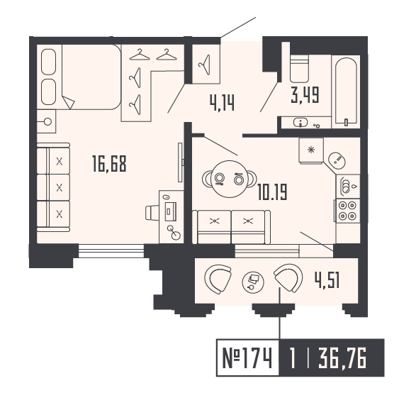 1-комнатная квартира, 36.76 м² в ЖК "Shepilevskiy" - планировка, фото №1