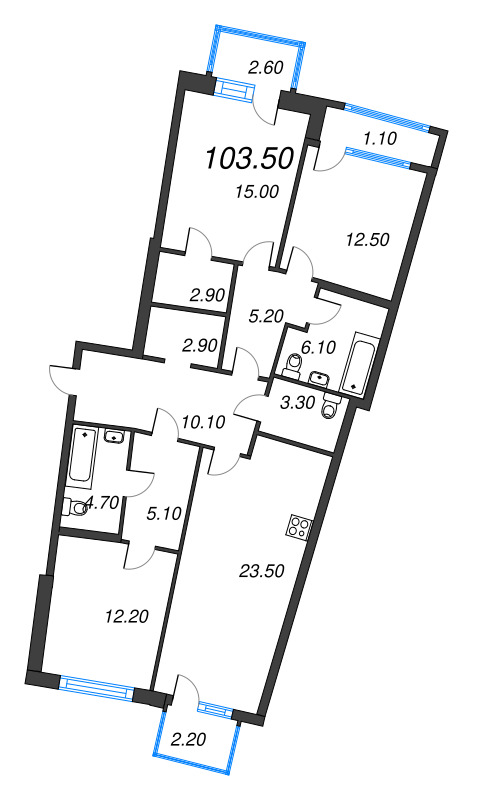 4-комнатная (Евро) квартира, 103.5 м² в ЖК "Цвет Зеленогорска" - планировка, фото №1