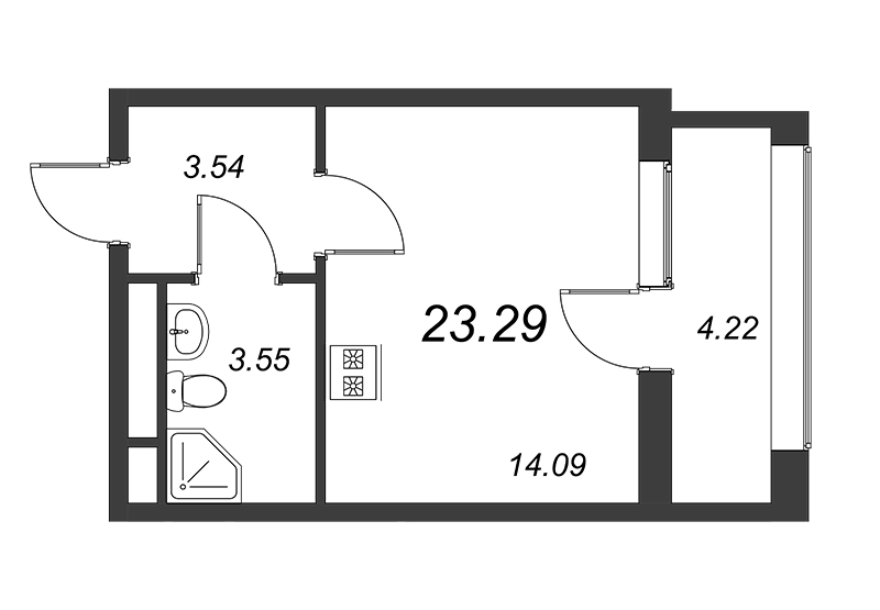 Квартира-студия, 23.29 м² в ЖК "NEW TIME" - планировка, фото №1