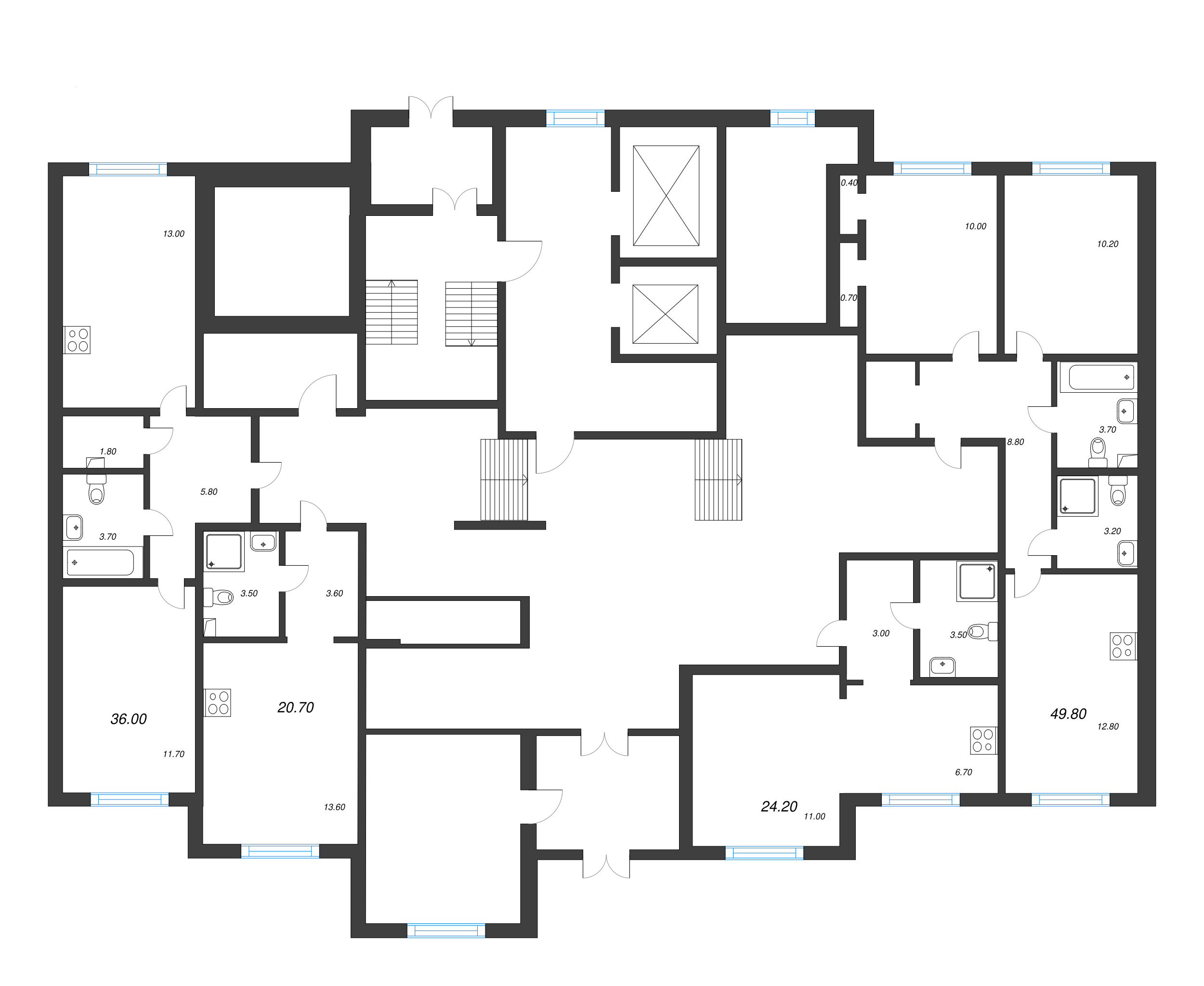 2-комнатная квартира, 49.8 м² в ЖК "Ручьи" - планировка этажа