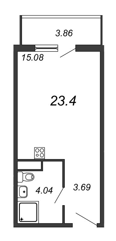 Квартира-студия, 23.97 м² - планировка, фото №1