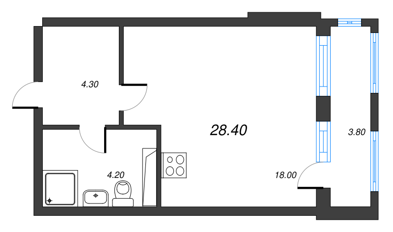 Квартира-студия, 28.6 м² - планировка, фото №1