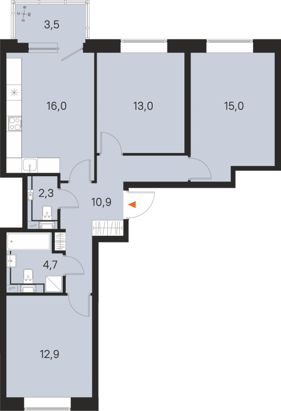4-комнатная (Евро) квартира, 74.8 м² в ЖК "М36" - планировка, фото №1
