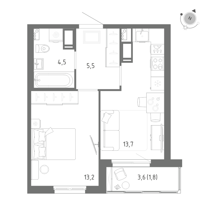 1-комнатная квартира, 38.7 м² в ЖК "Клюква.Парк" - планировка, фото №1