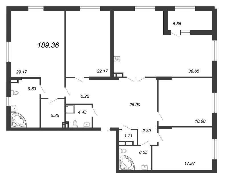 4-комнатная квартира, 192 м² в ЖК "Петровская Доминанта" - планировка, фото №1