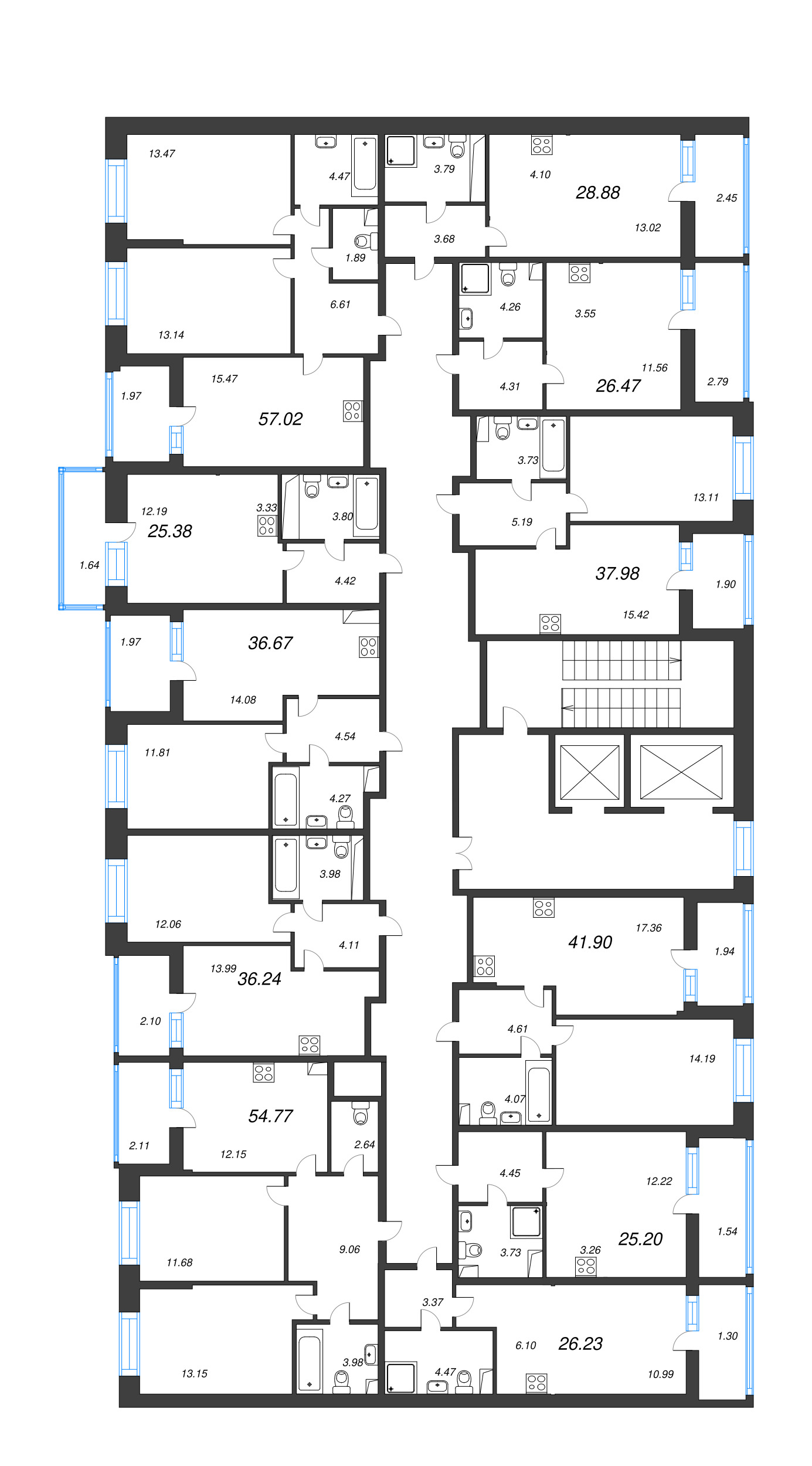 2-комнатная квартира, 54.77 м² - планировка этажа