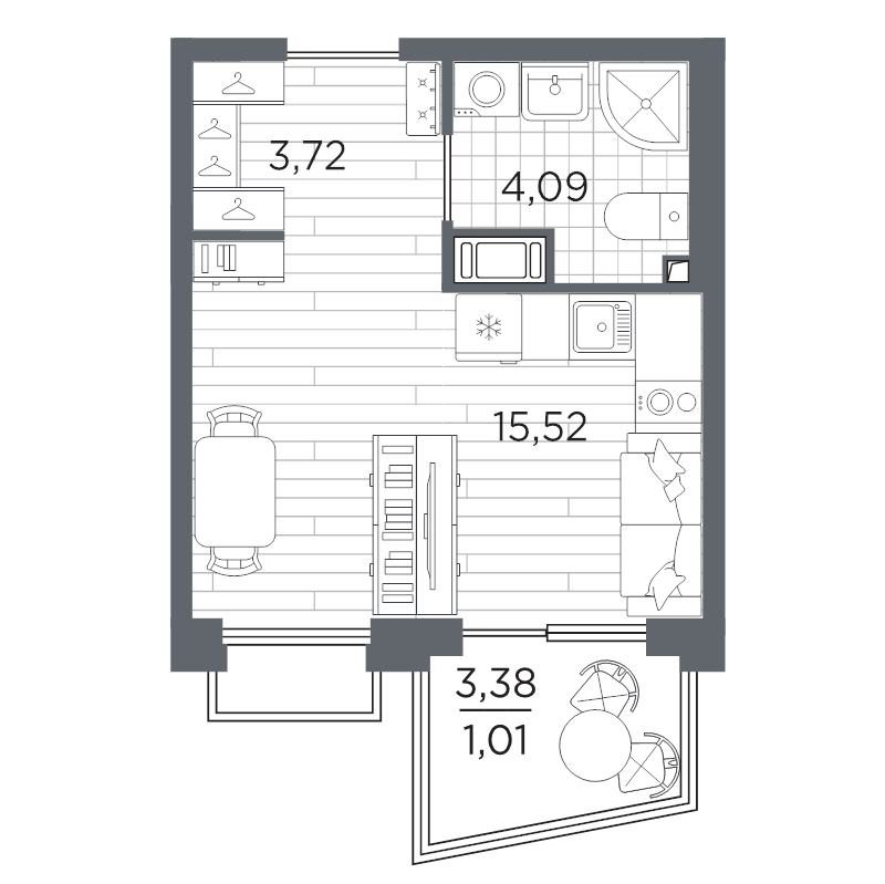 Квартира-студия, 24.34 м² в ЖК "Respect" - планировка, фото №1