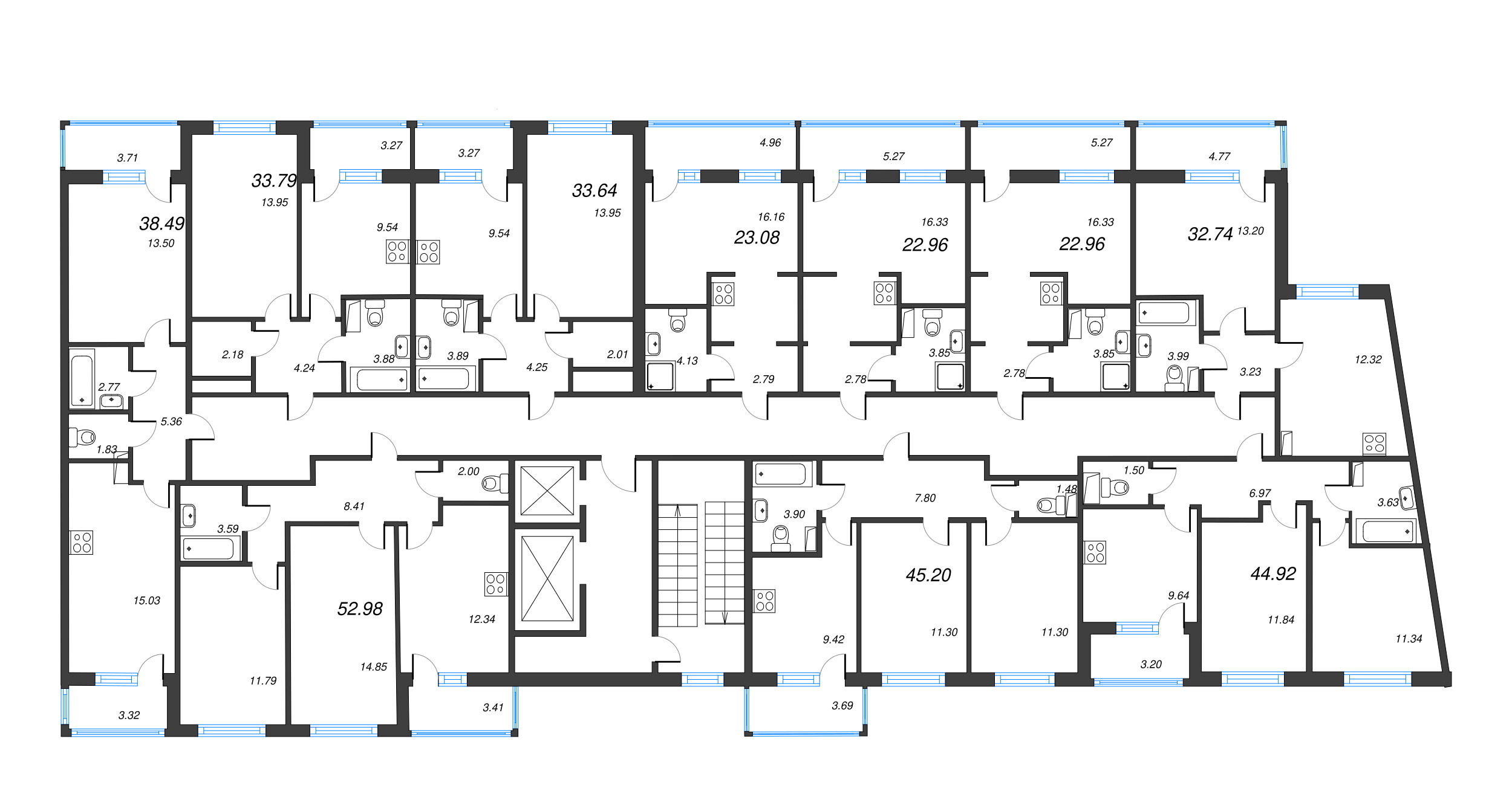 2-комнатная квартира, 52.98 м² - планировка этажа