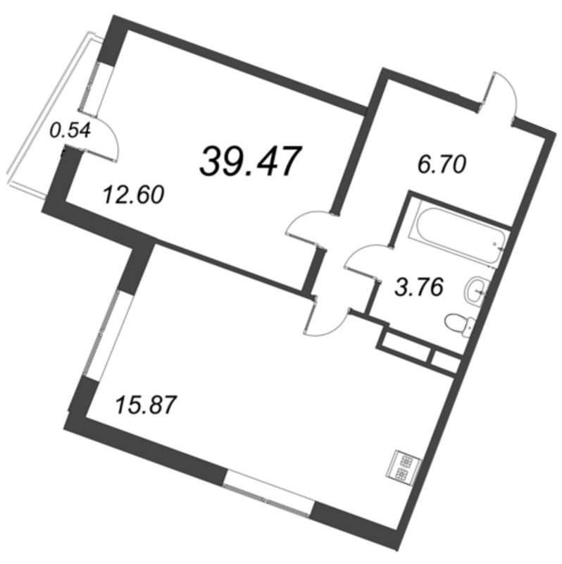 2-комнатная (Евро) квартира, 39.47 м² в ЖК "VEREN NORT сертолово" - планировка, фото №1