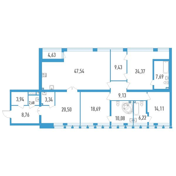 5-комнатная (Евро) квартира, 182.1 м² в ЖК "Дефанс Премиум" - планировка, фото №1