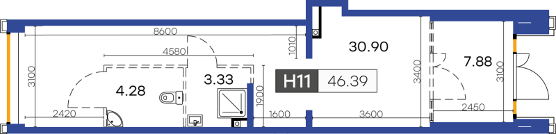 Помещение, 46.9 м² в ЖК "GloraX Василеостровский" - планировка, фото №1